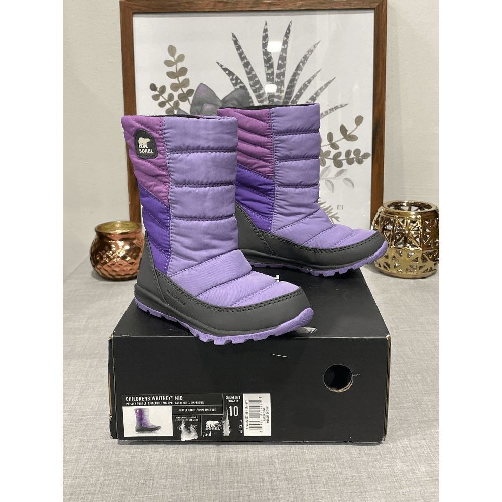 Sorel Kids' Whitney Puffy Waterproof Boot - Paisley Purple 10M Big Kid